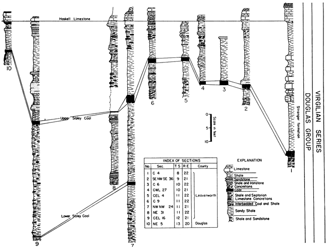 Ten sections showing units of Douglas Gp.