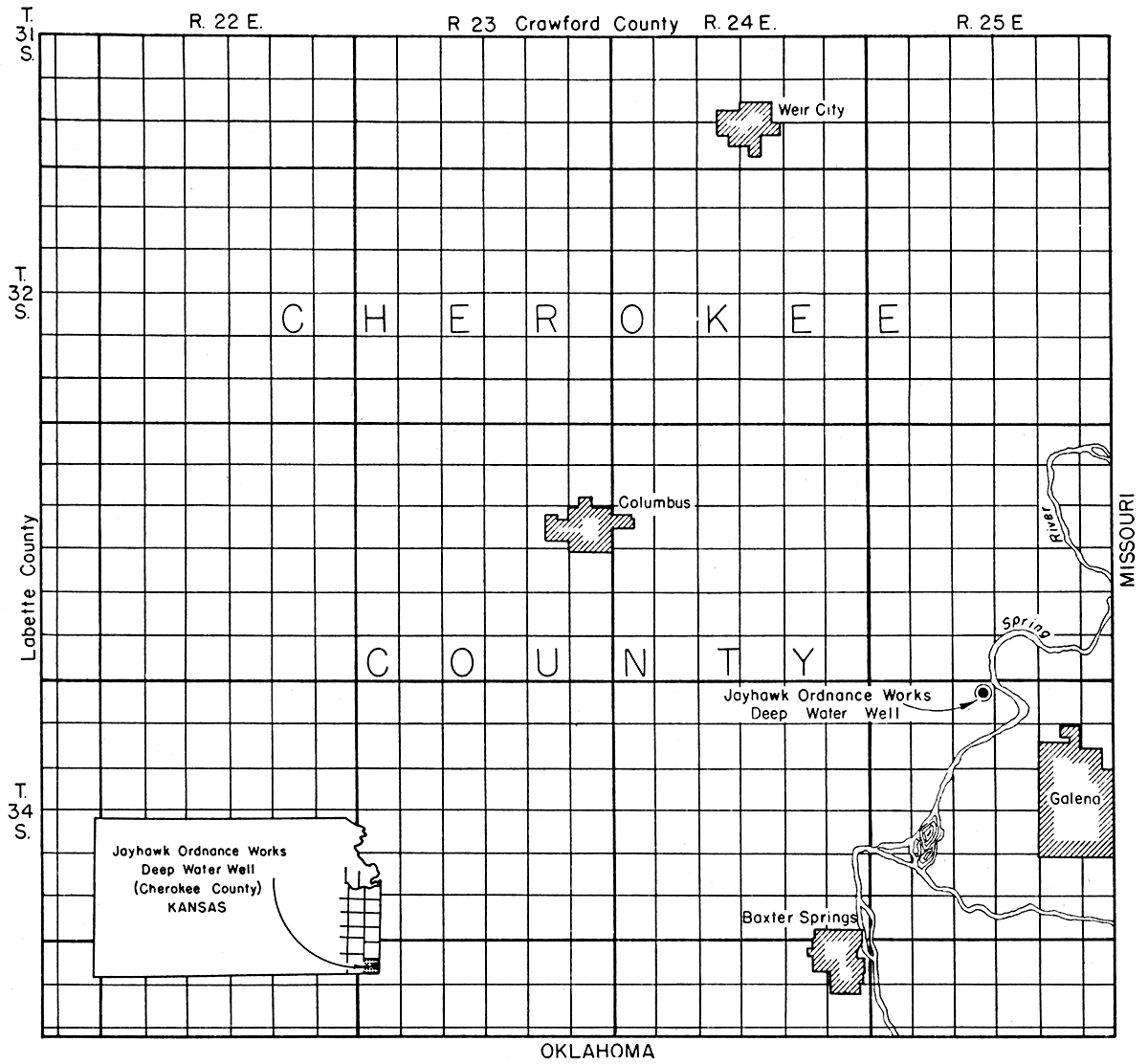 Index map of Cherokee County, Kansas showing location of the Jayhawk Ordnance Works well.