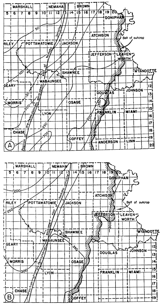 Two contour maps, northeast Kansas.