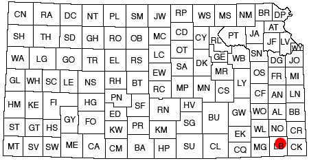 Maps showing location in study; covers northwest part of Labette County, southeast Kansas.