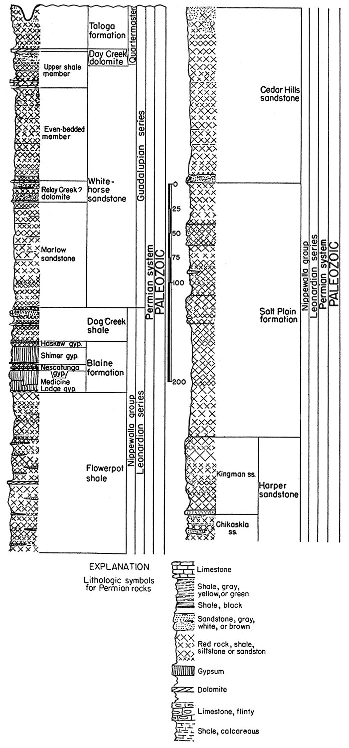 Generalized section of upper Permian rocks in Kansas.