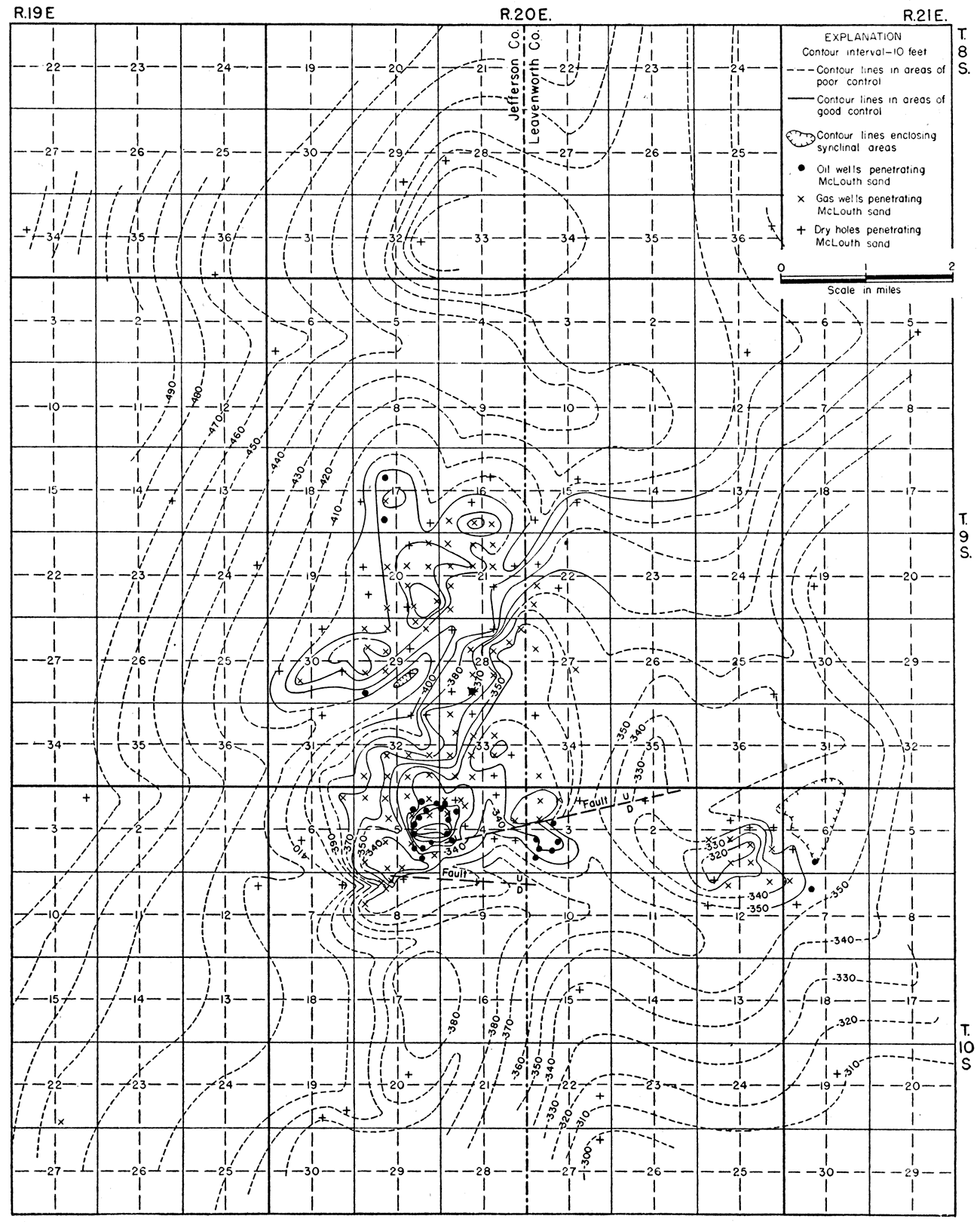Map showing the structure of the McLouth field contoured on the top of the McLouth sand.