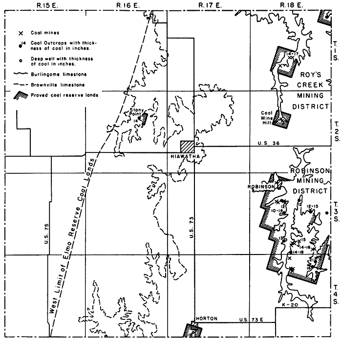 Coal mines and districts, Brown County.