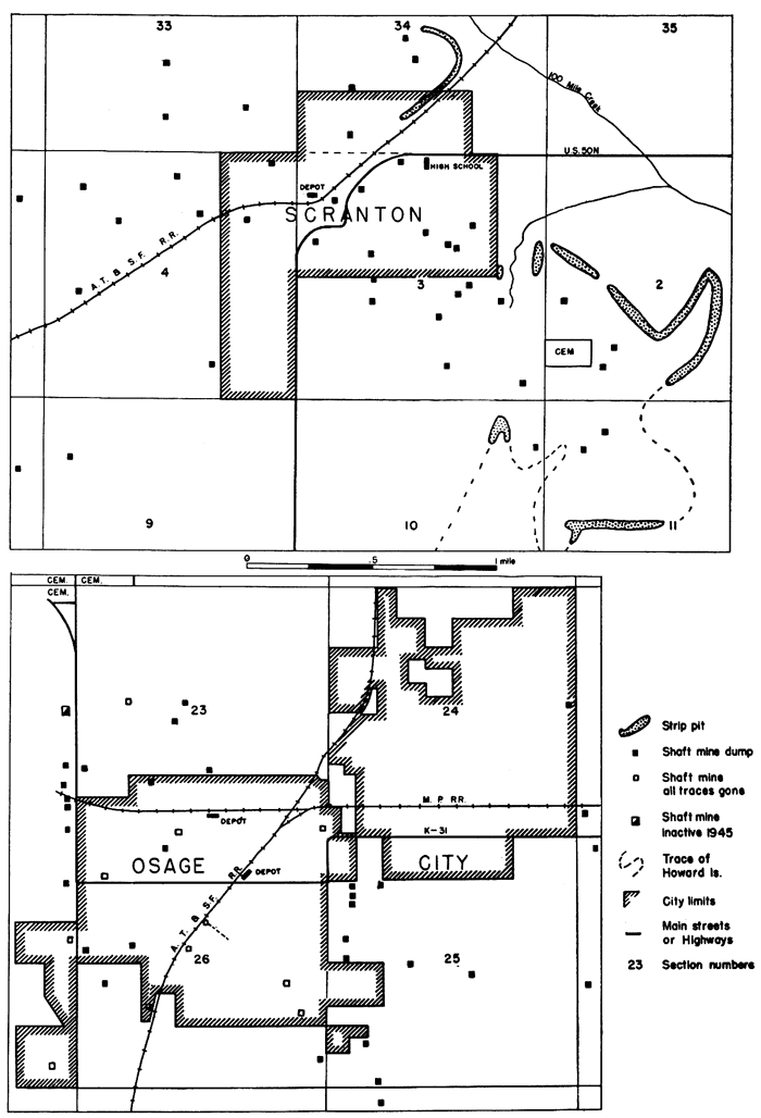 Coal mines in and near Scranton and Osage City, Kansas.