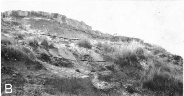 Steeply sided hill; very resistant bed at top, ash beds marked in two locations.