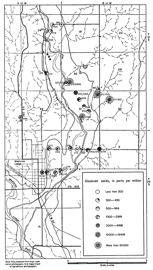 Map showing dissolved solids contained in ground water in Elm Creek Valley.