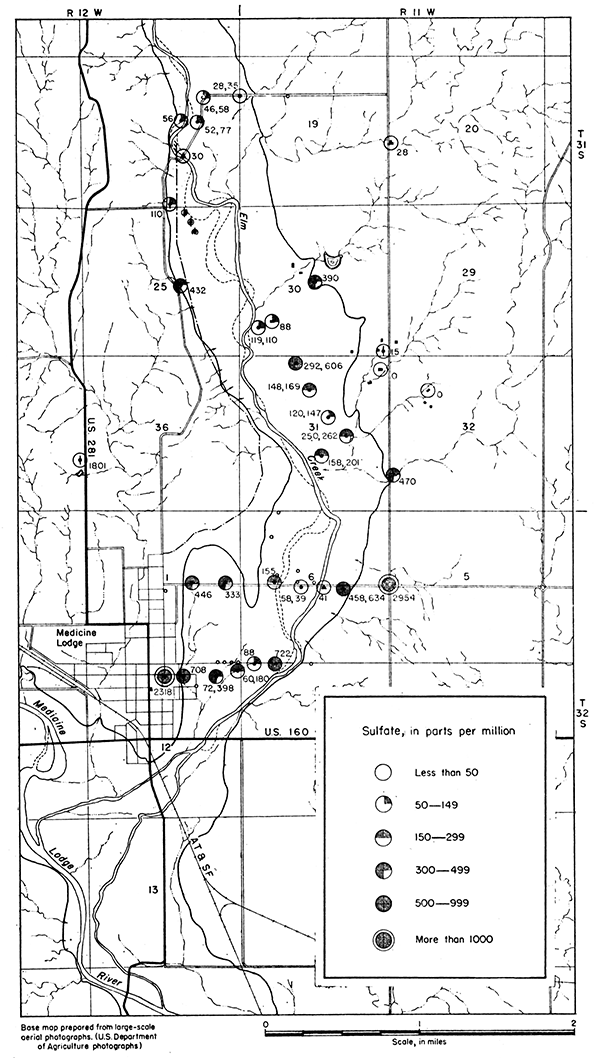 Map showing sulfate contained in ground water in Elm Creek Valley.