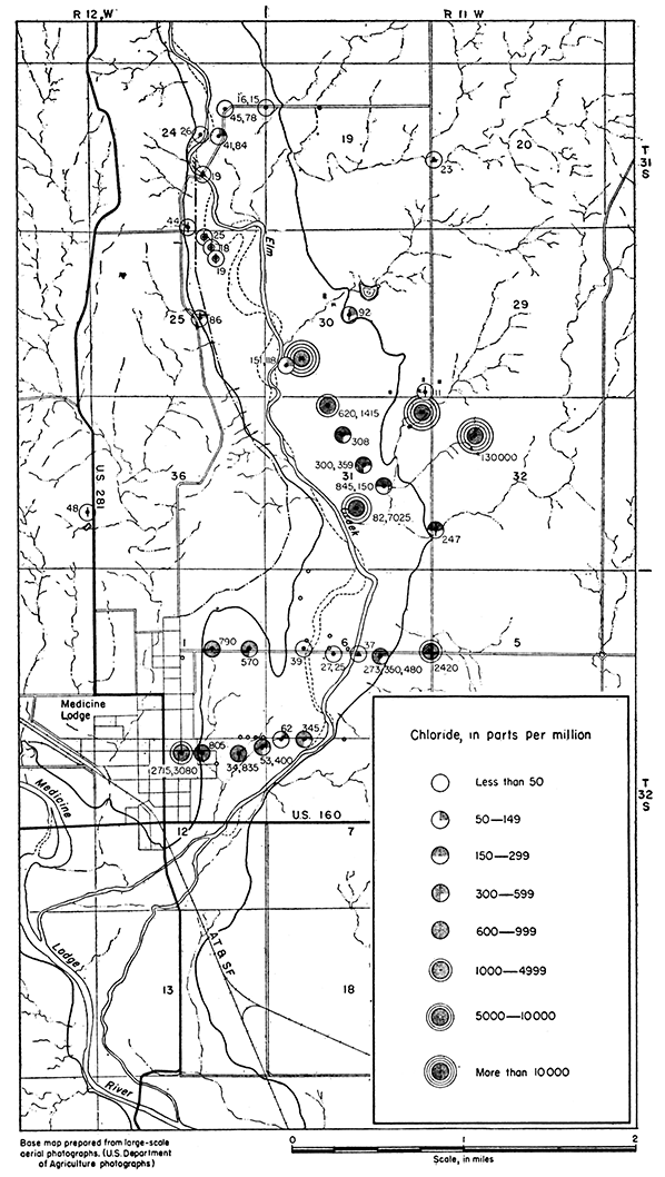 Map showing chloride contained in ground water in Elm Creek Valley.