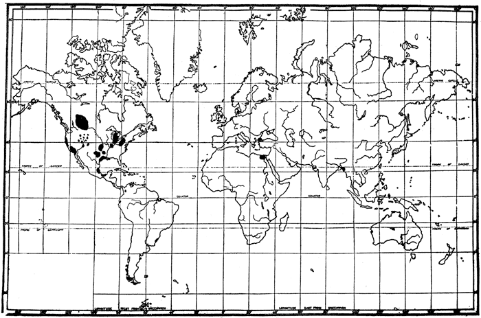 Map of the world showing oil distribution, as of 1920.