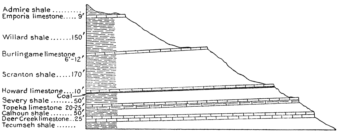 Section showing the succession of rocks in the plateau south of Topeka.
