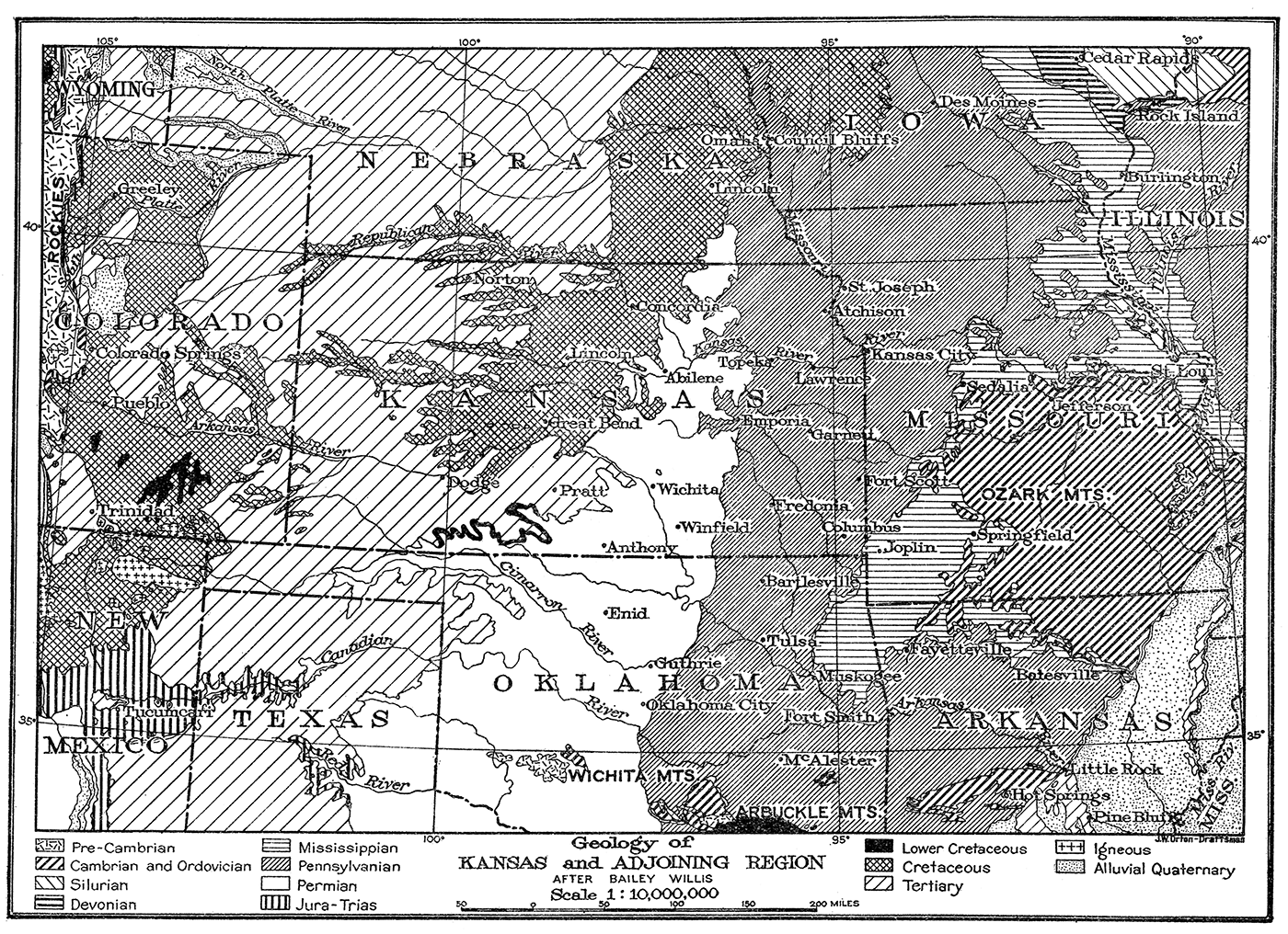 Map showing the geology of Kansas and the adjoining region.