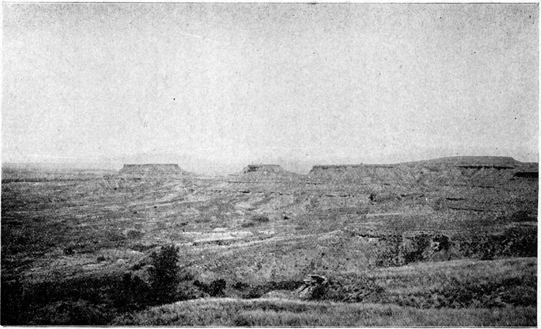 Northern end of Gypsum hills, near Medicine Lodge, Barber County, showing typical badlands of the Permian red beds.