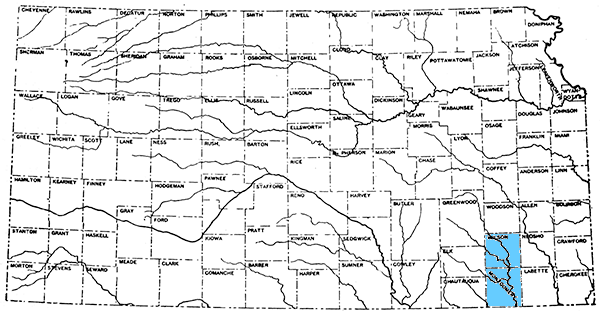 Study area in far SE Kansas.