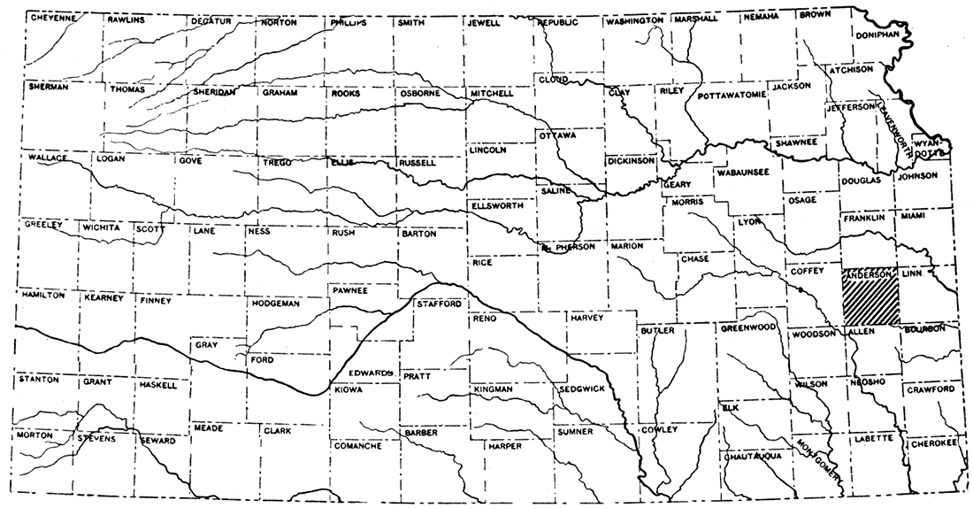 Index map of Kansas showing location of Anderson County.