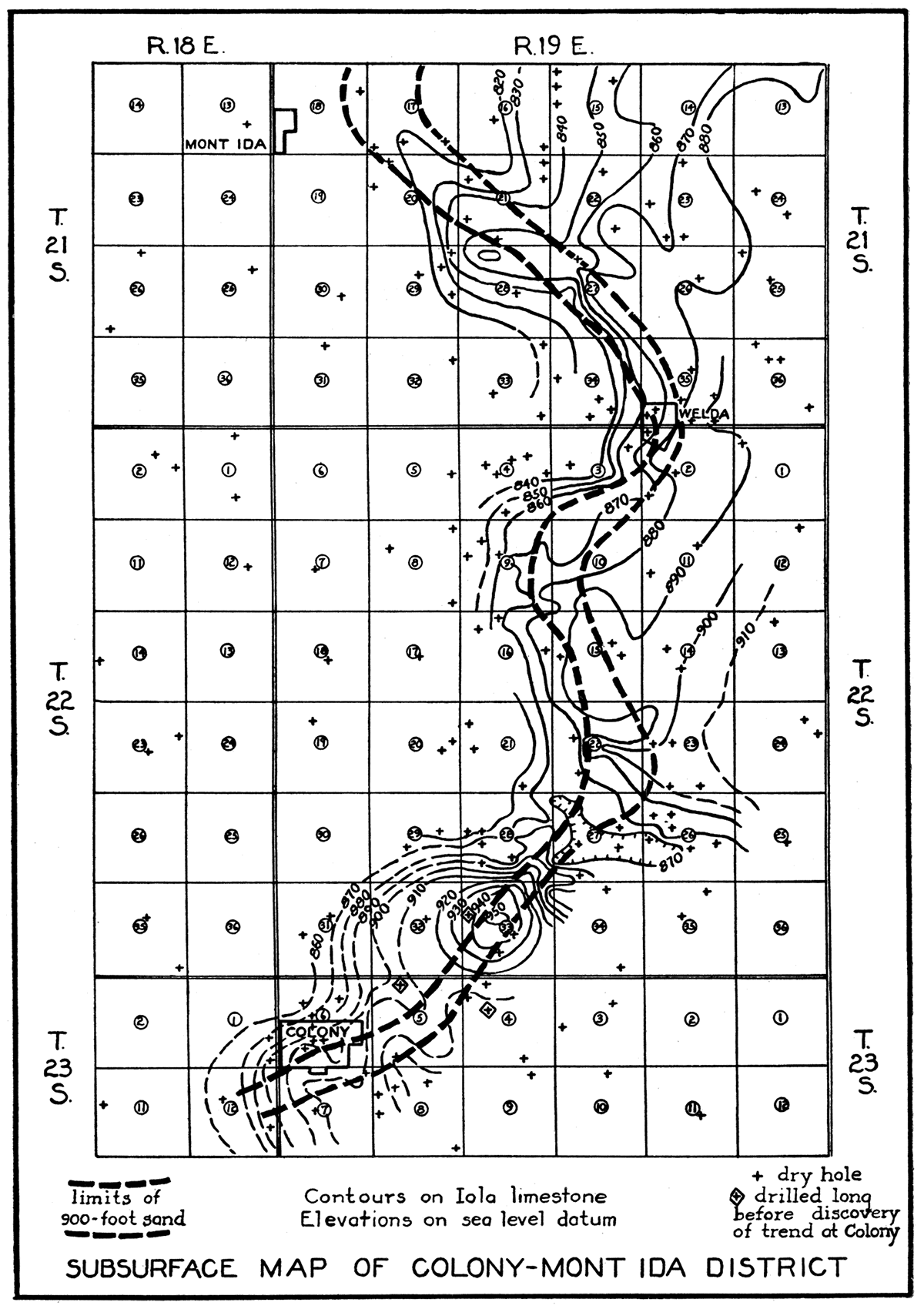Subsurface structural map of the Colony-Mont Ida district.
