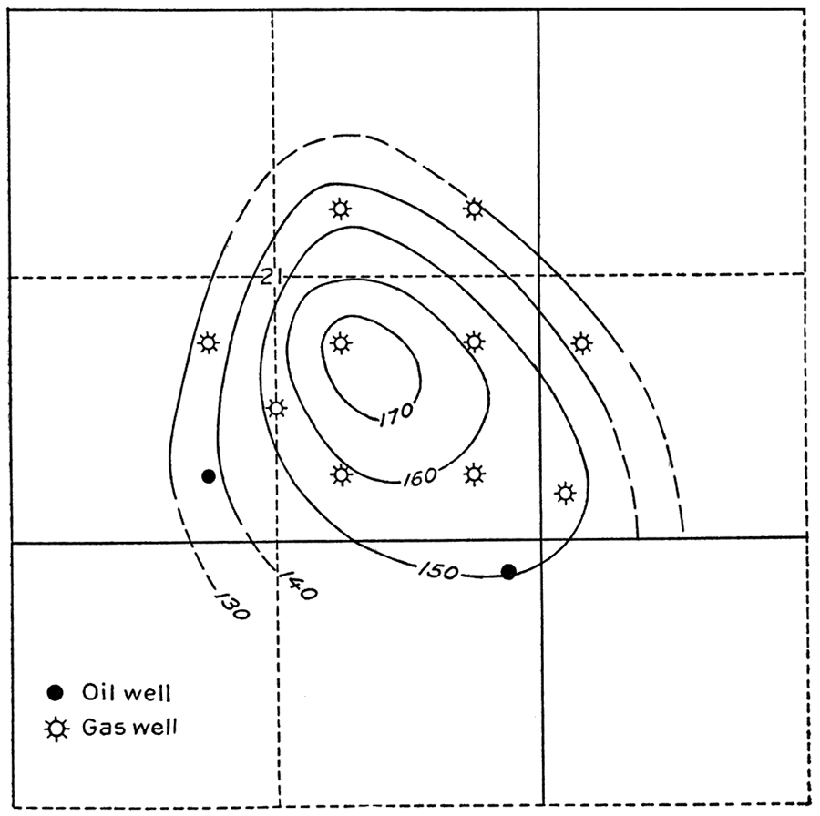 Contour map of the Chesney dome, showing structure of the 1,275-foot gas sand.