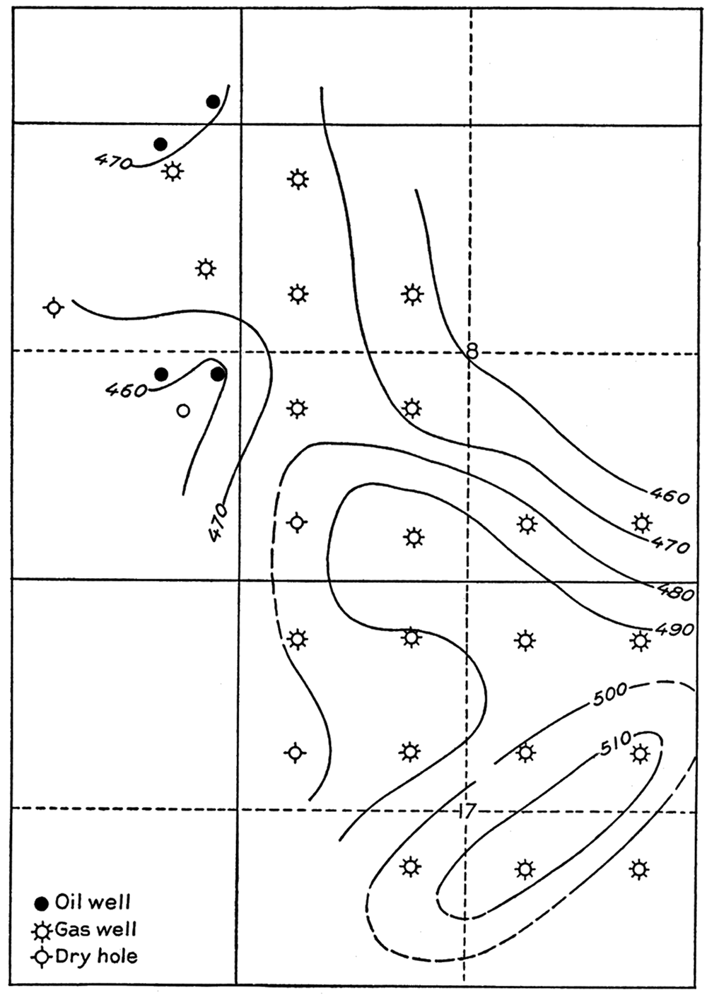 Contour map of the Boyer dome, showing structure of the 900-foot gas sand.