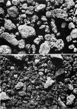 Two black and white photos of insoluble residues.