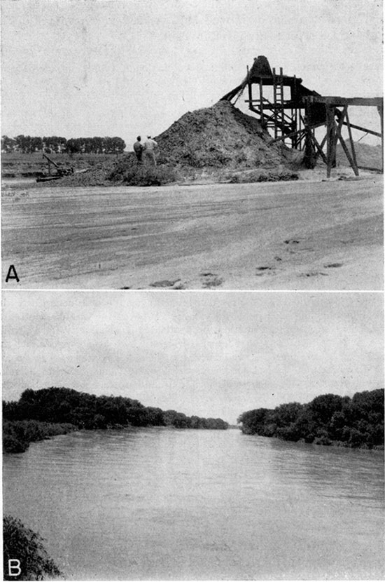 Two black and white photos; top is of sand and gravel pit in Belleville formation northeast of Republic City; bottom is of Republican River at relatively high stage on June 14, 1942.