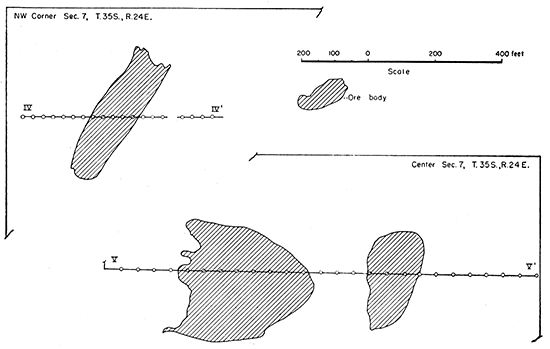 Location of traverses IV-IV' and V-V' in the W2 sec. 7, T. 35 S., R. 24 E. 