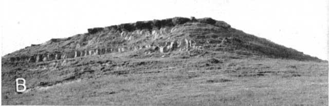 Black and white photo; hill with two steeply sided resistant areas and some more gentle slopes.