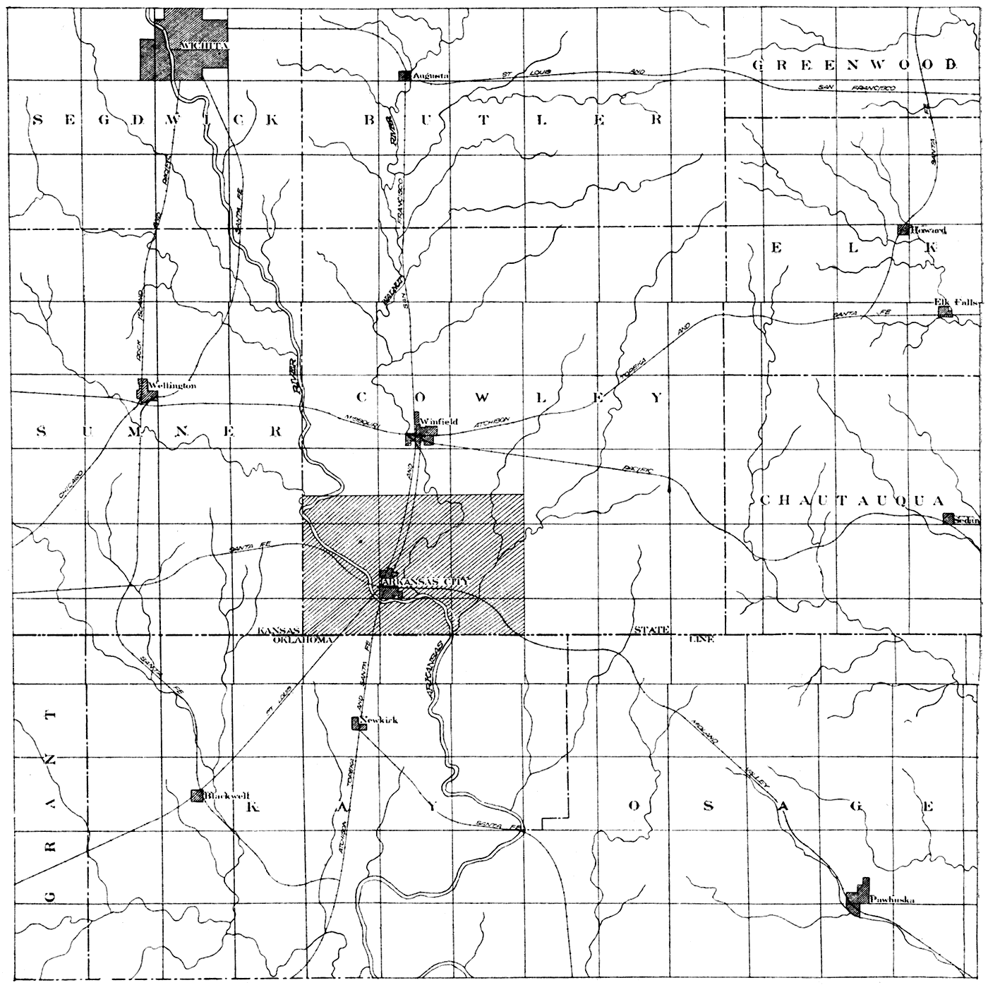 Arkansas City district in SW Cowley County, just east of Sumner County and north of Oklahome state line.