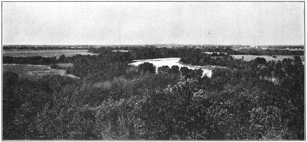 Black and white photo of the flood plain of Arkansas river, looking west toward Arkansas City.