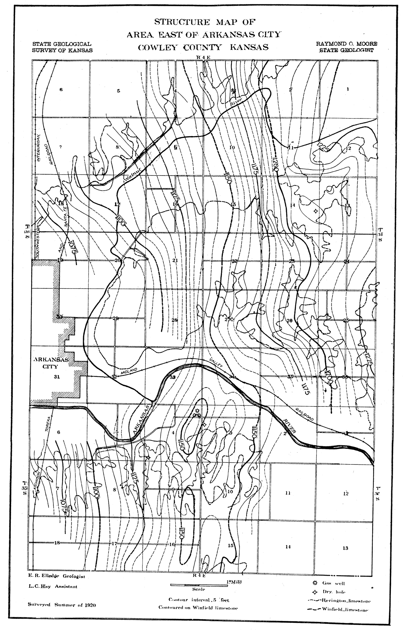 Structure map of area east of Arkansas City, Cowley County, Kansas.