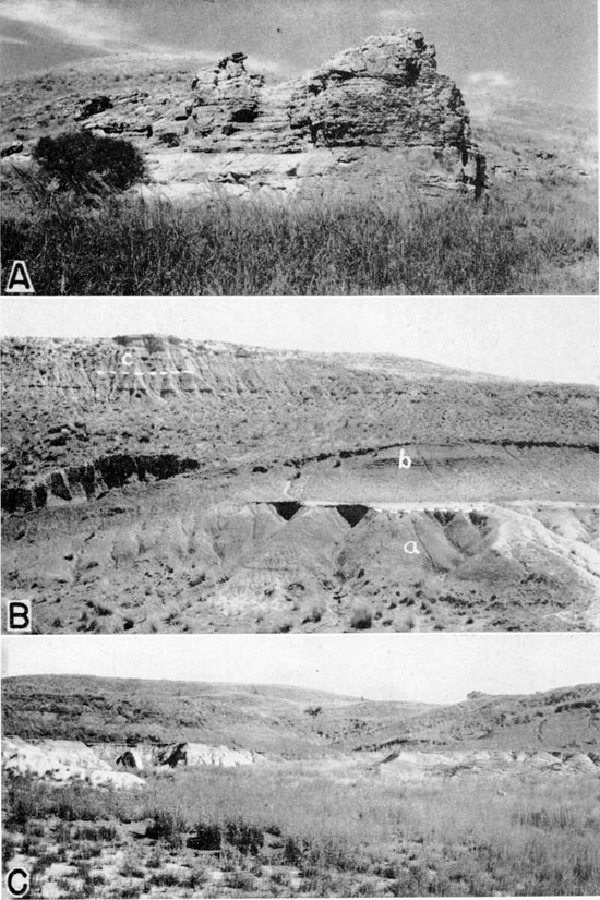 Three black and white photos showing Cheyenne and Kiowa outcrops.