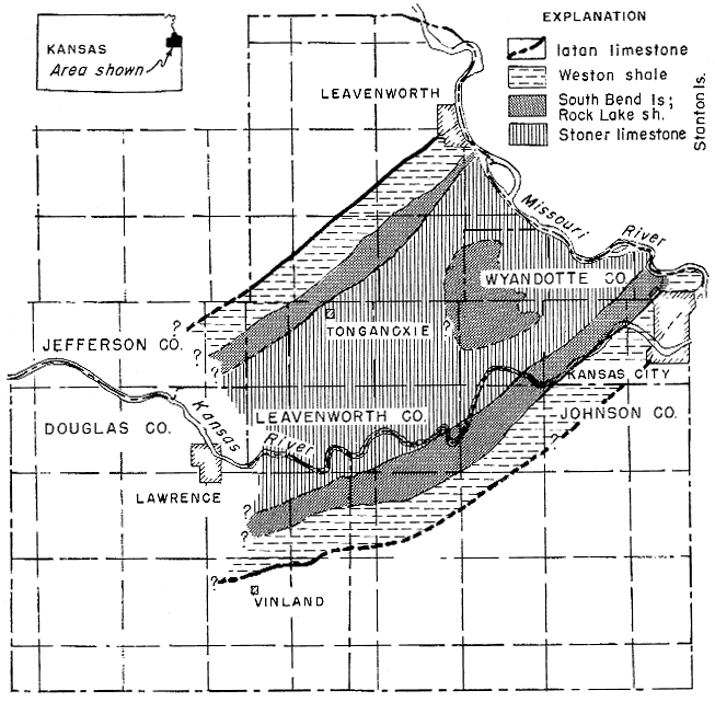 Tonganoxie flanked by South Bend/Rock Lake oriented from SW to NE