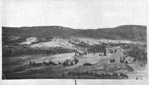 Black and white photo of hillside across small valley