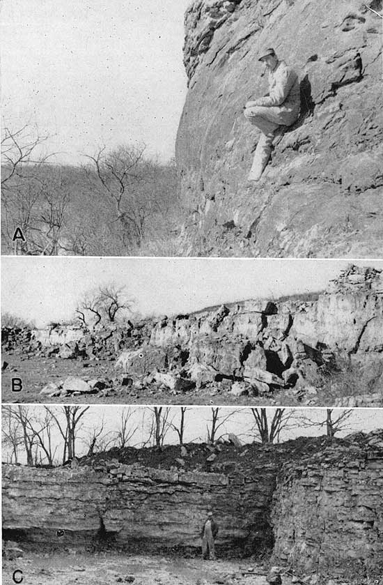 Three black and white photos of limestone outcrops.