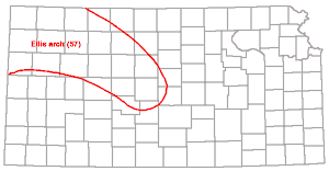 arch stretches from far northwest corner to Rush, Barton, and Russell counties