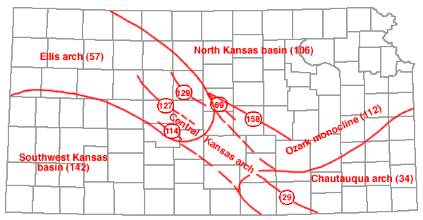 map of Kansas showing major structures