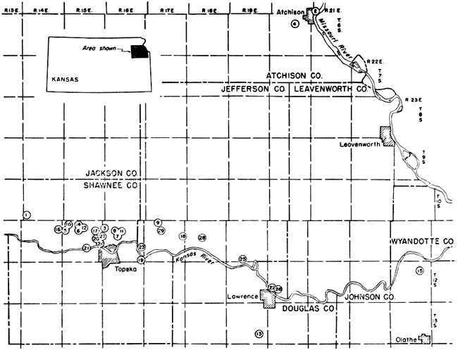 Samples mostly along Kansas River from Johnson Co. to Shawnee Co.