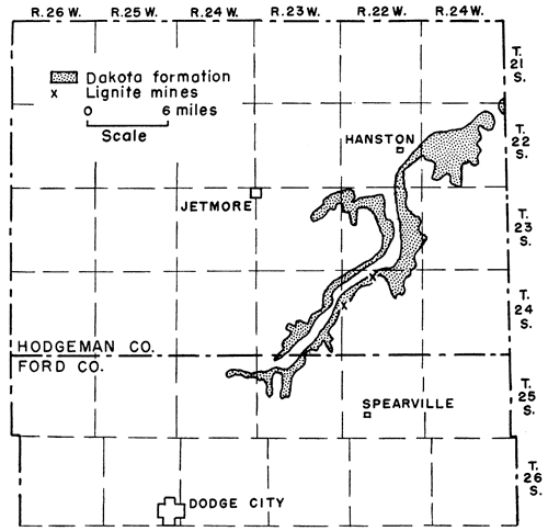 Dakota present only in small area south and southwest of Hanston.