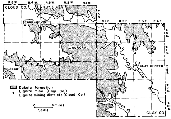 Location of Dakota formation and lignite mines.