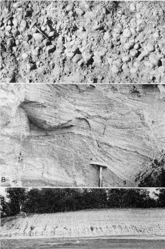 Three black and white photos of Meade formation, with two closeups and one roadcut.