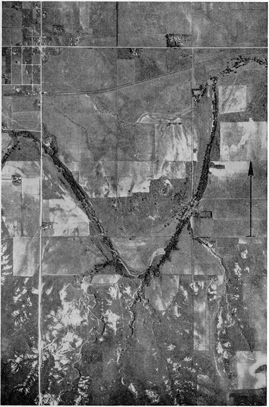 Black and White aerial photo of river valley near Glade, KS.