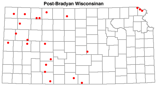 Post-Bradyan Wisconsinan samples primarily in western Kansas, Doniphan County