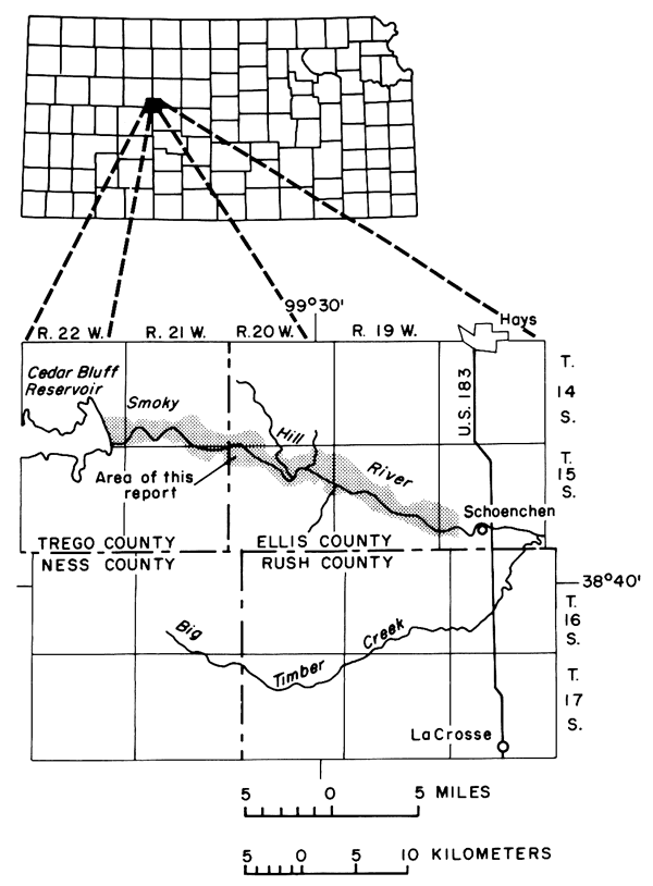 Study area in western Kansas is in southern Trego and Ellis counties on Smoky Hill River.