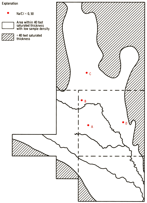 Four locations where sodium/chloride ration is less than .5.