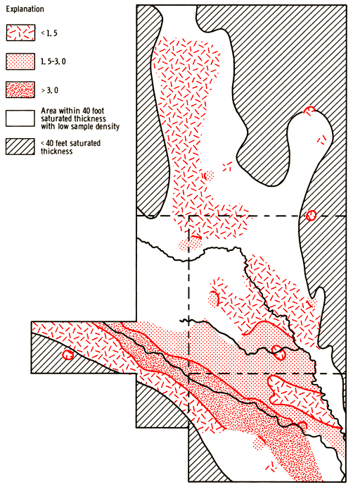 SAR values highest around and south of Ark River, lowest to north and around Lower Ark River.