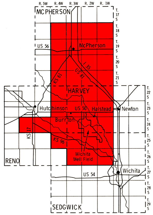 Study area in south-central Kansas in McPherson, Reno, Harvey, and Sedgwick counties.