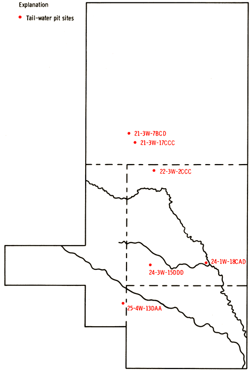 Tail-water pits plotted on study area map.