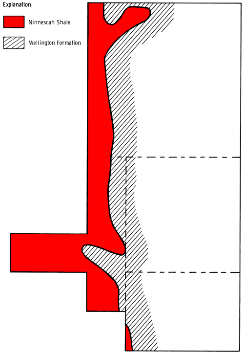 Ninnescah Shale along western edge of study area; Wellington Formation to east side of Ninnescah.