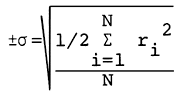 standard deviation is the square root of [(half the sum of the square of the difference between each point and the mean), all divided by the number of points]