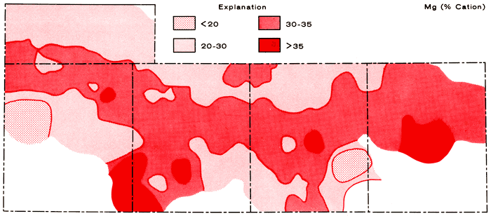 Mg (as % cation) highs in SE Greeley, SW Wichita, central Scott, and central Lane.