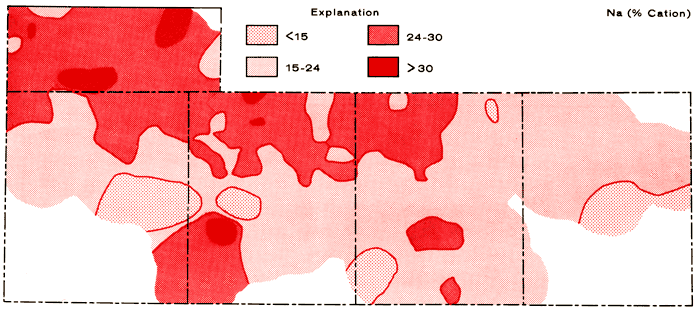 Na (as % cation) highs in small parts of southern Wallace, eastern and northern Wichita.