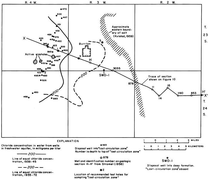 Sinkholes and disposal wells in area around Burrton.